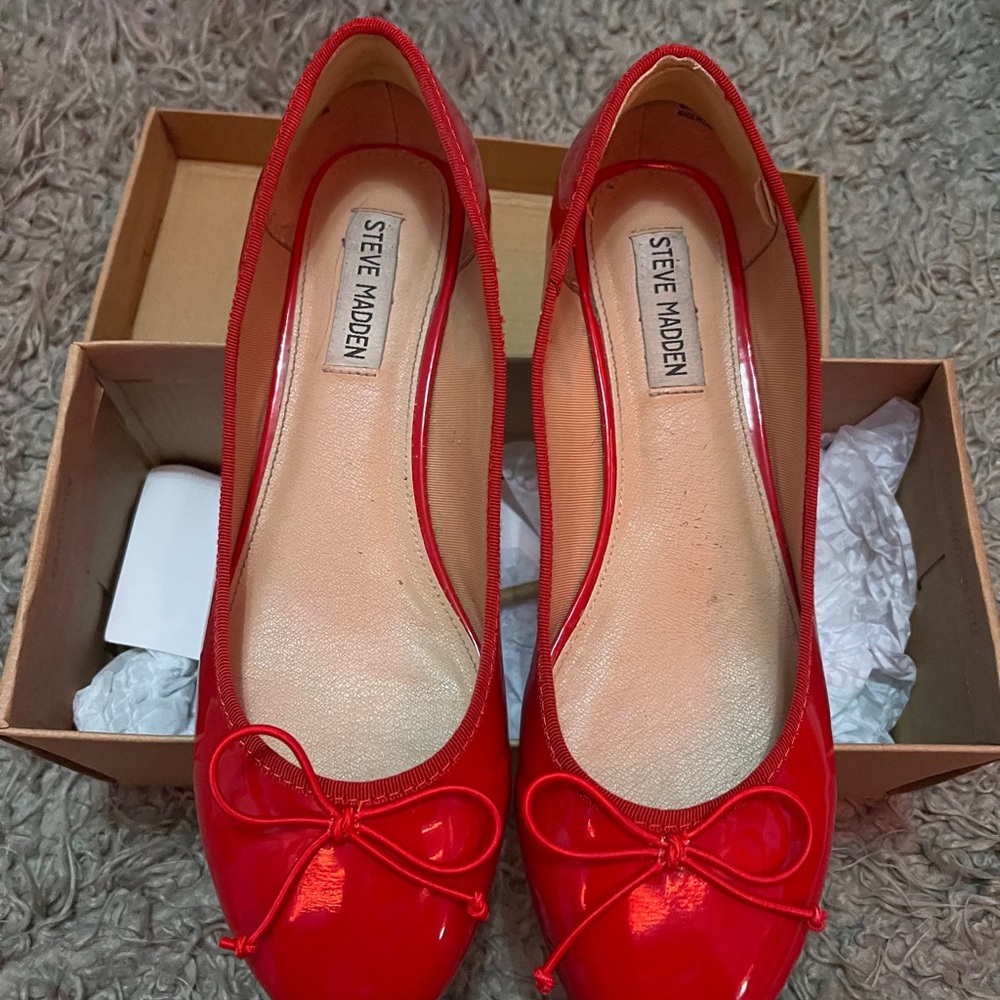 Steve Madden Women's Bright Red Flats with Bow